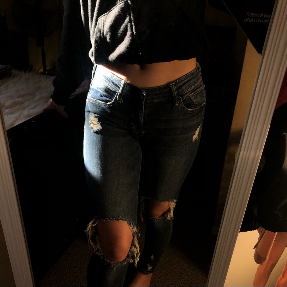 low-rise distressed jeans